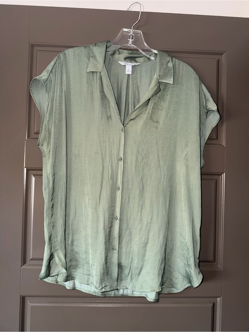 Nine West Light Sage Button-Down Short Sleeve Blouse